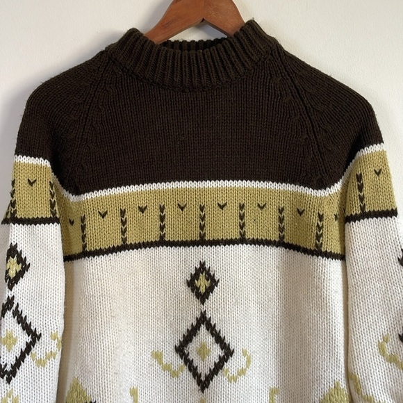 VTG Ski Sweater Fair Isle Retro Knit Waldorf Grandpa Large Cream Southwest - Picture 3 of 11